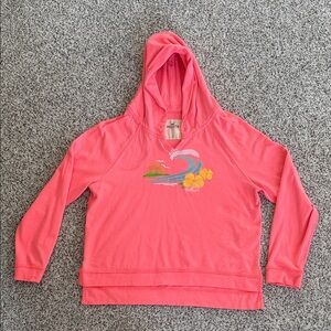 Hollister Coral Hoodie with Tropical Wave Graphic